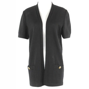 St John Basics Sz S Black Open Front Santana Knit 2 Pocket Sweater Jacket