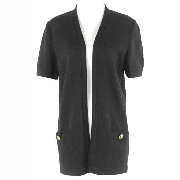 St John Basics Sz S Black Open Front Santana Knit 2 Pocket Sweater Jacket
