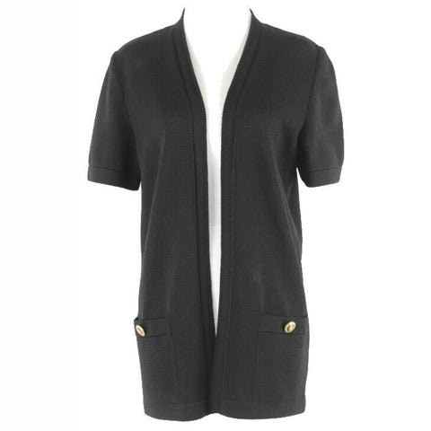 St John Basics Sz S Black Open Front Santana Knit 2 Pocket Sweater Jacket