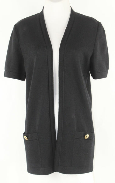 St John Basics Sz S Black Open Front Santana Knit 2 Pocket Sweater Jacket