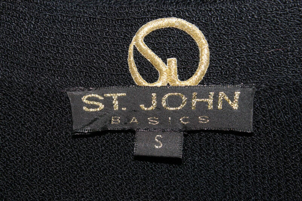 St John Basics Sz S Black Open Front Santana Knit 2 Pocket Sweater Jacket