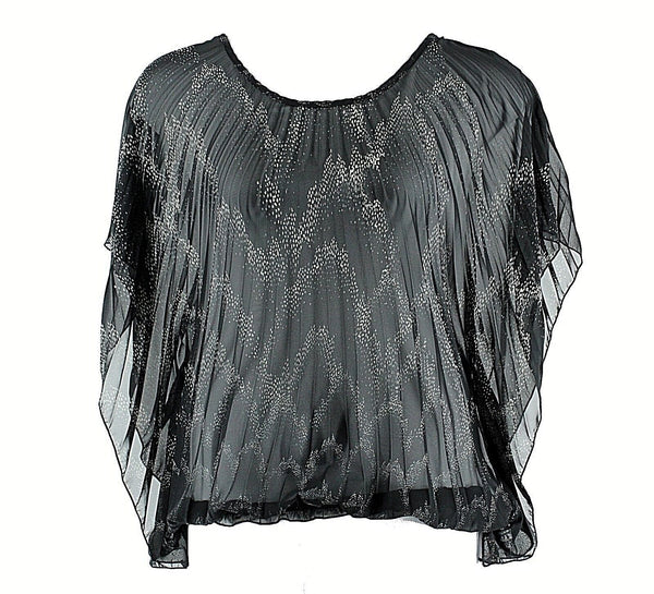 Romeo & Juliet Couture NEW $59 Sz L Black Gray Sheer Polyester Blouson Top