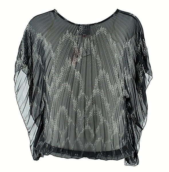 Romeo & Juliet Couture NEW $59 Sz L Black Gray Sheer Polyester Blouson Top