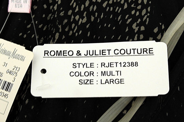 Romeo & Juliet Couture NEW $59 Sz L Black Gray Sheer Polyester Blouson Top