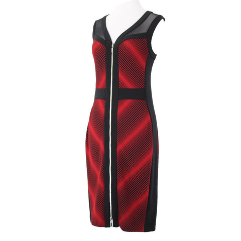 Joseph Ribkoff Sz 12 Black Red Bodycon Zip V Neck Unlined Polyester Rayon Dress