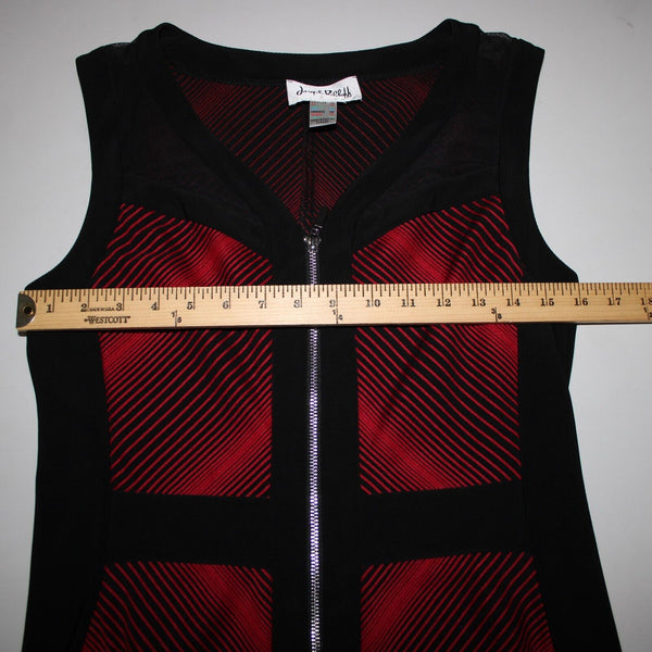 Joseph Ribkoff Sz 12 Black Red Bodycon Zip V Neck Unlined Polyester Rayon Dress