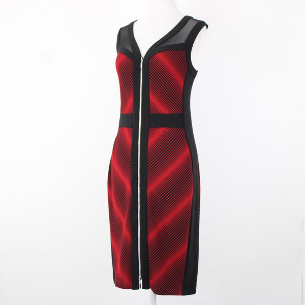Joseph Ribkoff Sz 12 Black Red Bodycon Zip V Neck Unlined Polyester Rayon Dress