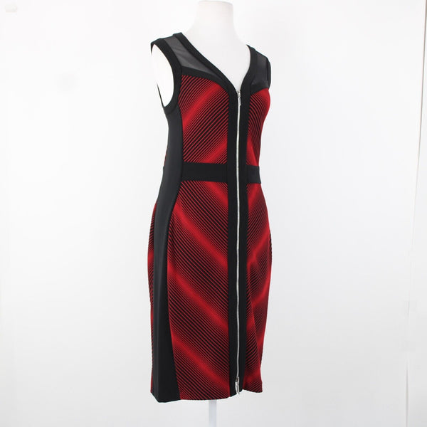 Joseph Ribkoff Sz 12 Black Red Bodycon Zip V Neck Unlined Polyester Rayon Dress