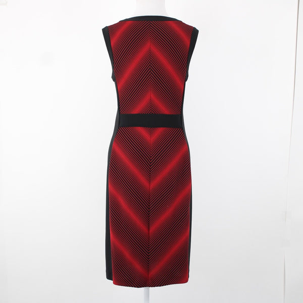 Joseph Ribkoff Sz 12 Black Red Bodycon Zip V Neck Unlined Polyester Rayon Dress