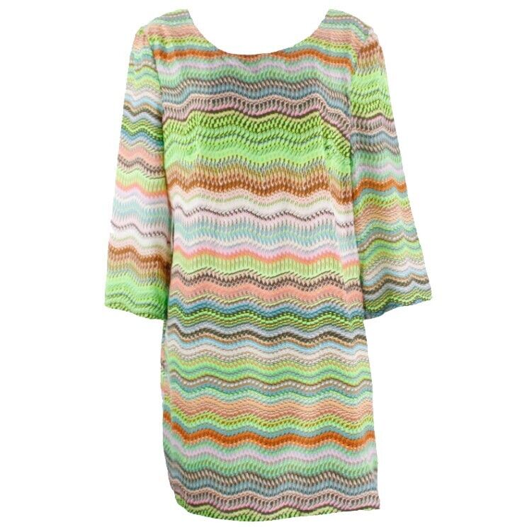 Janet Paris NEW Sz L Multi Color  Tunic 3/4 Sleeve Lined Polyester Top