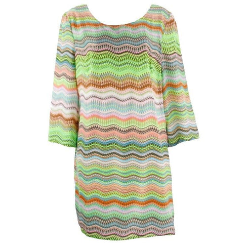 Janet Paris NEW Sz L Multi Color  Tunic 3/4 Sleeve Lined Polyester Top