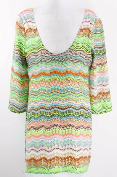 Janet Paris NEW Sz L Multi Color  Tunic 3/4 Sleeve Lined Polyester Top