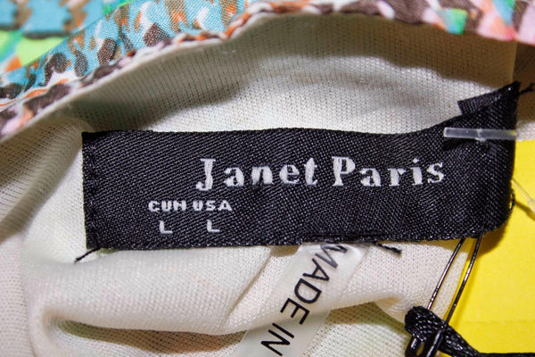 Janet Paris NEW Sz L Multi Color  Tunic 3/4 Sleeve Lined Polyester Top