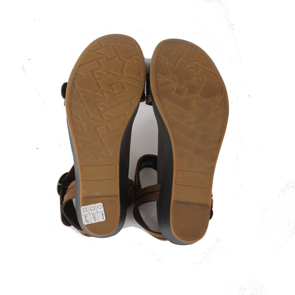 SAS Wedge Sandals Sz 9.5 W Brown Bronze Buckle Open Toe Leather 2" Wedge Sandal
