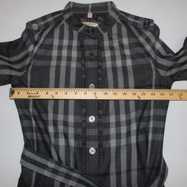 Burberry London Dress Sz 6 Gray Black Plaid Belted Lined Wool Nylon Dress