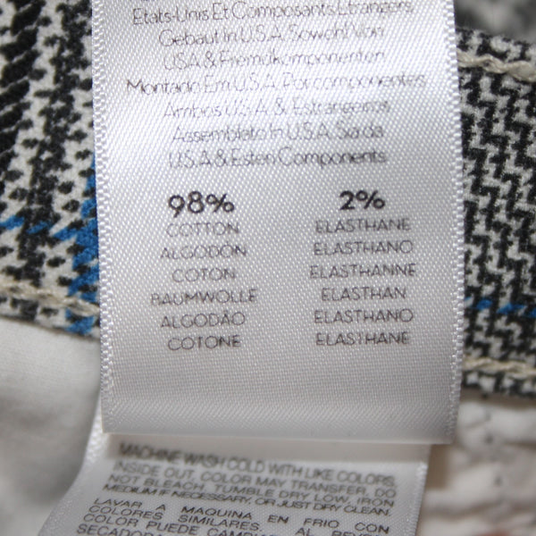 Mother Pant Sz 28 x 27 Black Blue White Striped Side Plaid Straight Cotton Pant