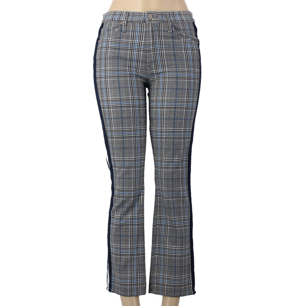 Mother Pant Sz 28 x 27 Black Blue White Striped Side Plaid Straight Cotton Pant