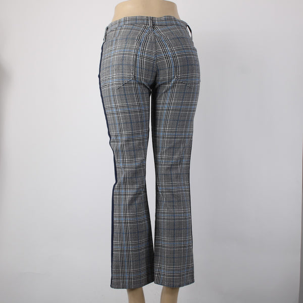 Mother Pant Sz 28 x 27 Black Blue White Striped Side Plaid Straight Cotton Pant