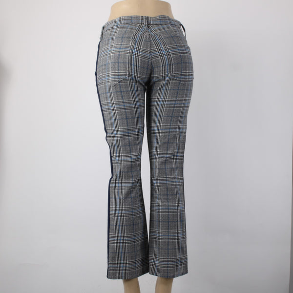 Mother Pant Sz 28 x 27 Black Blue White Striped Side Plaid Straight Cotton Pant