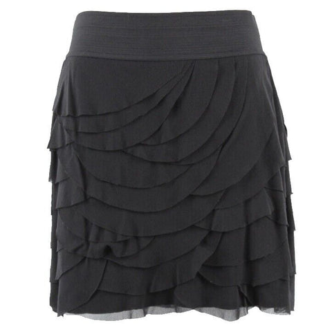 Express Sz S Black Curved Tier Ruffle Nylon Cotton Modal Blend Lined Skirt