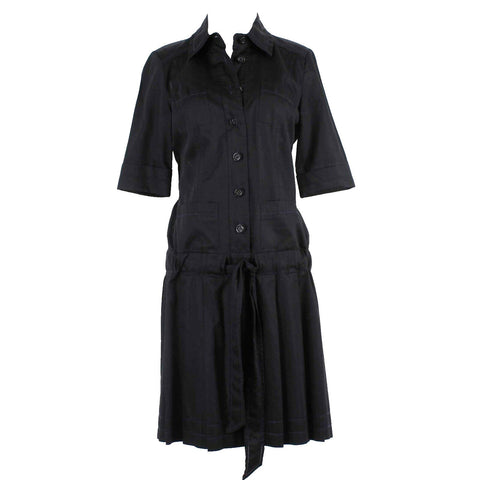 Diane Von Furstenberg Sz 6 Black Collared Pleated 100% Cotton Dress