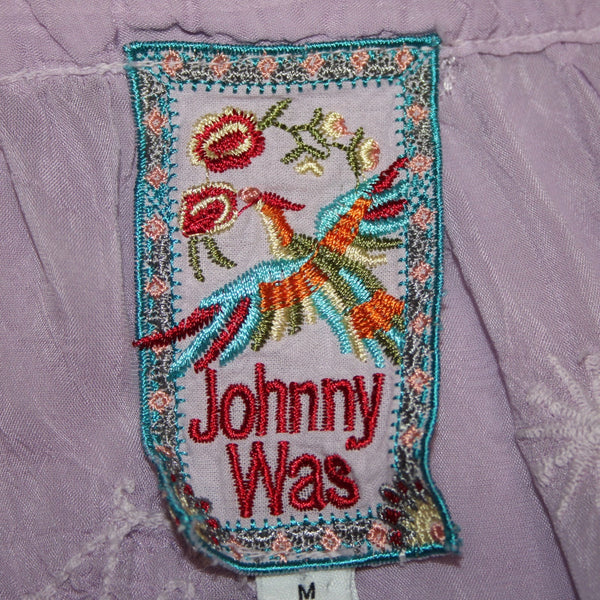Johnny Was Sz M Lavender Purple Stars Embroidered Bohemian 3/4 Sleeve Rayon Top