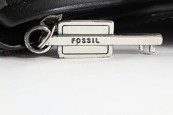 Fossil 6.5 x 12.5 x 4 Brown Taupe Multi Leather Fabric Zip Top Purse