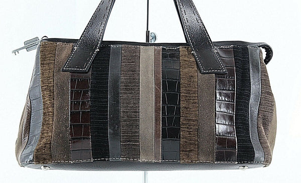 Fossil 6.5 x 12.5 x 4 Brown Taupe Multi Leather Fabric Zip Top Purse