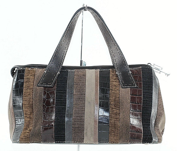 Fossil 6.5 x 12.5 x 4 Brown Taupe Multi Leather Fabric Zip Top Purse