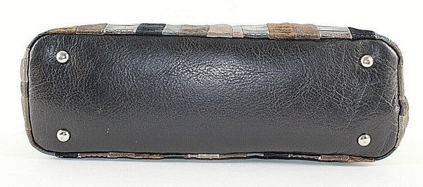 Fossil 6.5 x 12.5 x 4 Brown Taupe Multi Leather Fabric Zip Top Purse