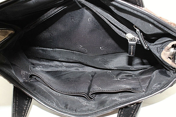 Fossil 6.5 x 12.5 x 4 Brown Taupe Multi Leather Fabric Zip Top Purse