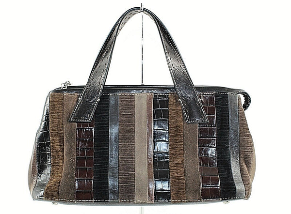 Fossil 6.5 x 12.5 x 4 Brown Taupe Multi Leather Fabric Zip Top Purse
