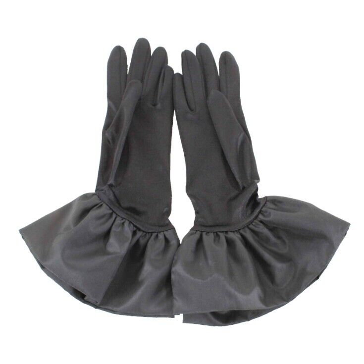 Isotoner NEW OS Black Satin Body 3" Acetate Ruffle Dramatic Evening Gloves