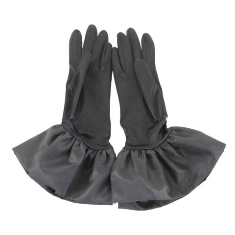 Isotoner NEW OS Black Satin Body 3" Acetate Ruffle Dramatic Evening Gloves