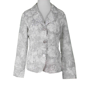 Chicos Sz 1 Gray White Floral Burnout Polyester Lined Rayon Nylon Jacket