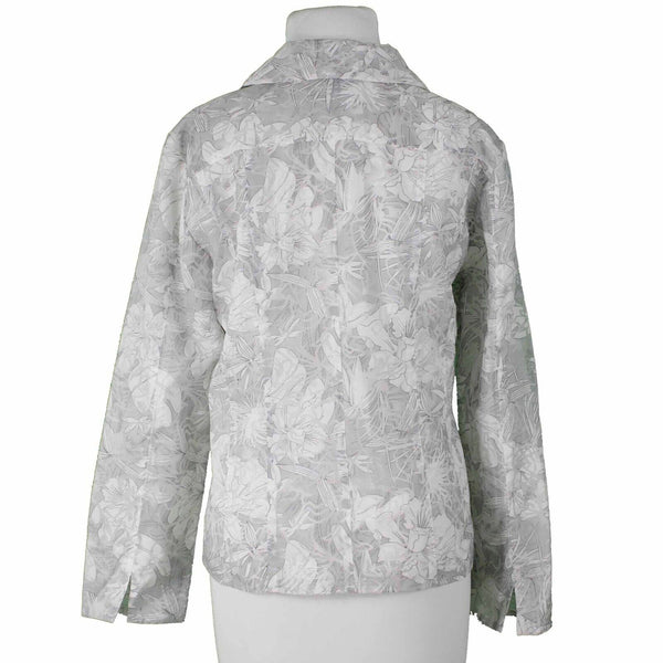 Chicos Sz 1 Gray White Floral Burnout Polyester Lined Rayon Nylon Jacket