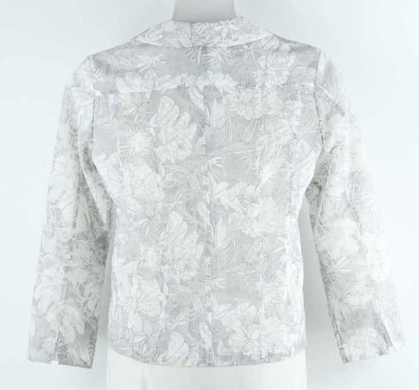 Chicos Sz 1 Gray White Floral Burnout Polyester Lined Rayon Nylon Jacket