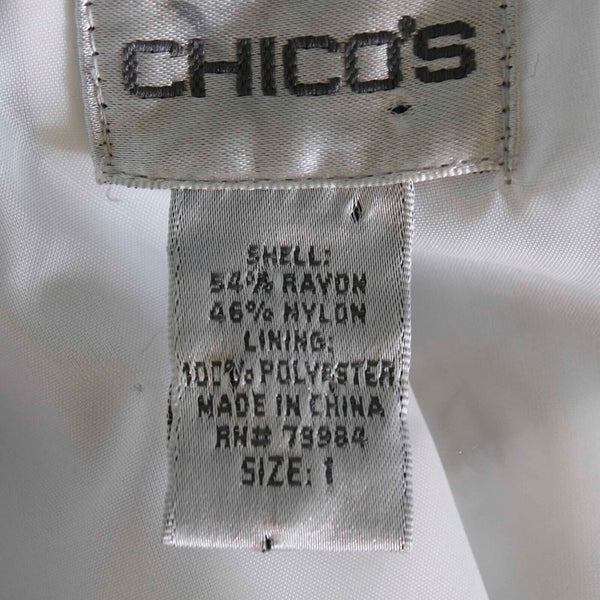 Chicos Sz 1 Gray White Floral Burnout Polyester Lined Rayon Nylon Jacket