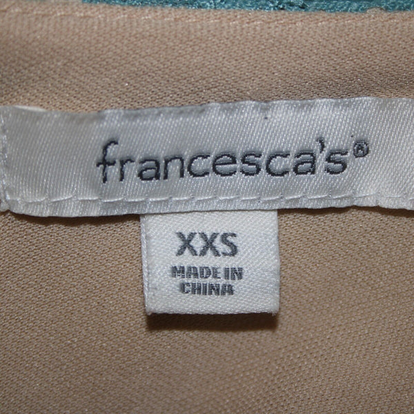 Francescas Sz XXS Blue Tan Lace Lined V Neck Sleeveless 100% Nylon/Poly Dress