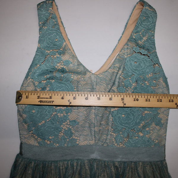 Francescas Sz XXS Blue Tan Lace Lined V Neck Sleeveless 100% Nylon/Poly Dress
