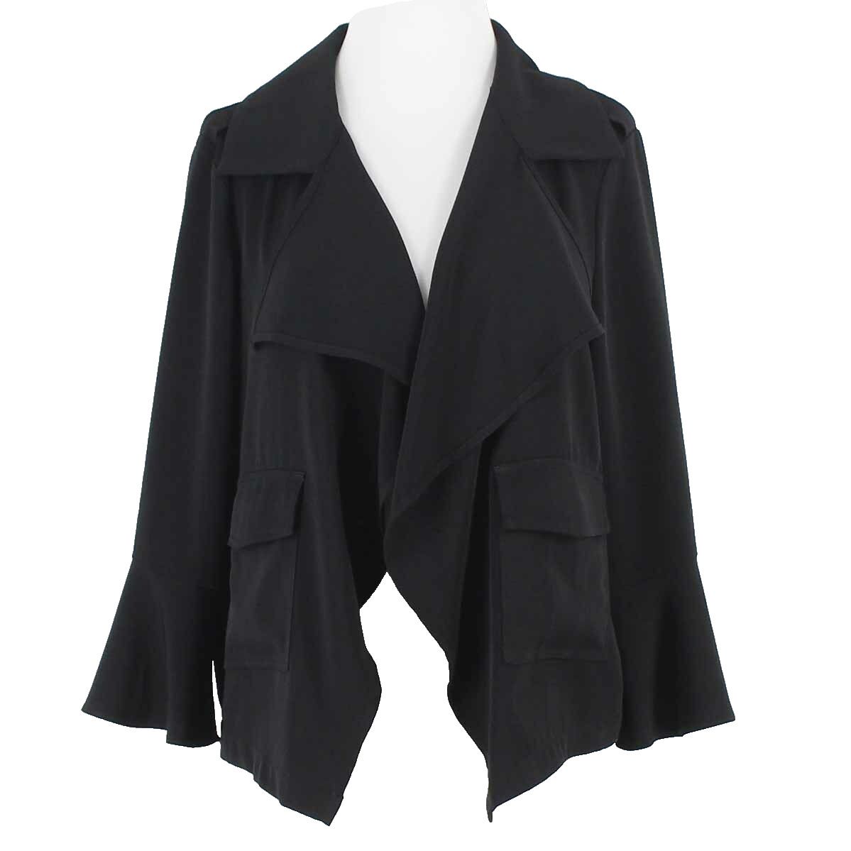 Roz & Ali NEW $50 Sz S Black Open Ruffle Detail Poly Spandex Jacket