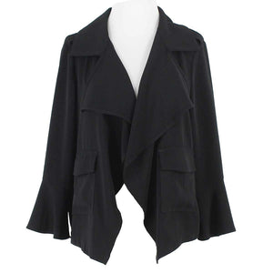 Roz & Ali NEW $50 Sz S Black Open Ruffle Detail Poly Spandex Jacket
