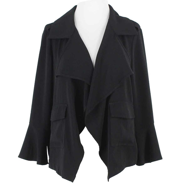 Roz & Ali NEW $50 Sz S Black Open Ruffle Detail Poly Spandex Jacket