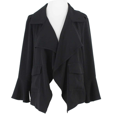 Roz & Ali NEW $50 Sz S Black Open Ruffle Detail Poly Spandex Jacket