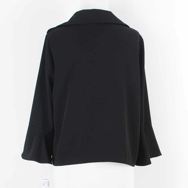 Roz & Ali NEW $50 Sz S Black Open Ruffle Detail Poly Spandex Jacket