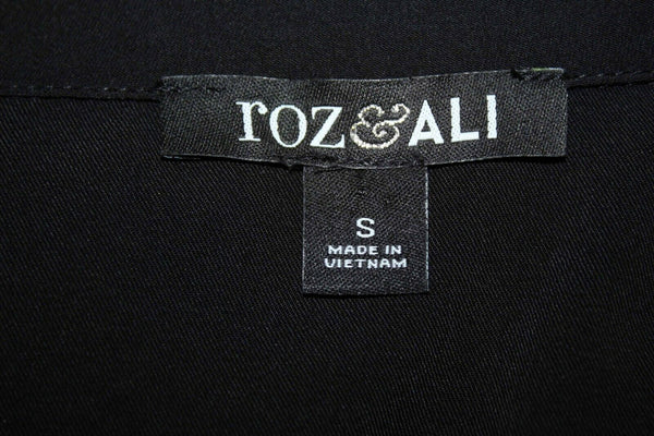 Roz & Ali NEW $50 Sz S Black Open Ruffle Detail Poly Spandex Jacket