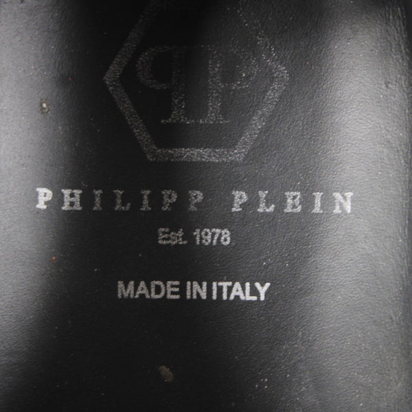 Philipp Plein Sz 38 Black Leather Upper Rubber Sole Silver Logo Tennis Shoes