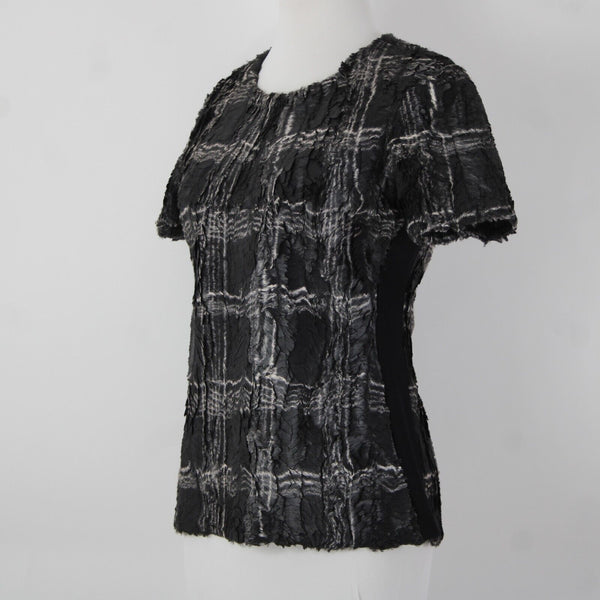 BCBG maxazria NEW $198 Tulum Sz S Black White Combo Eyelash 100% Polyester Top