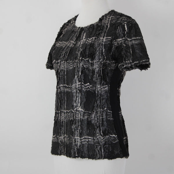 BCBG maxazria NEW $198 Tulum Sz S Black White Combo Eyelash 100% Polyester Top