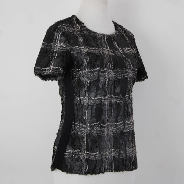 BCBG maxazria NEW $198 Tulum Sz S Black White Combo Eyelash 100% Polyester Top